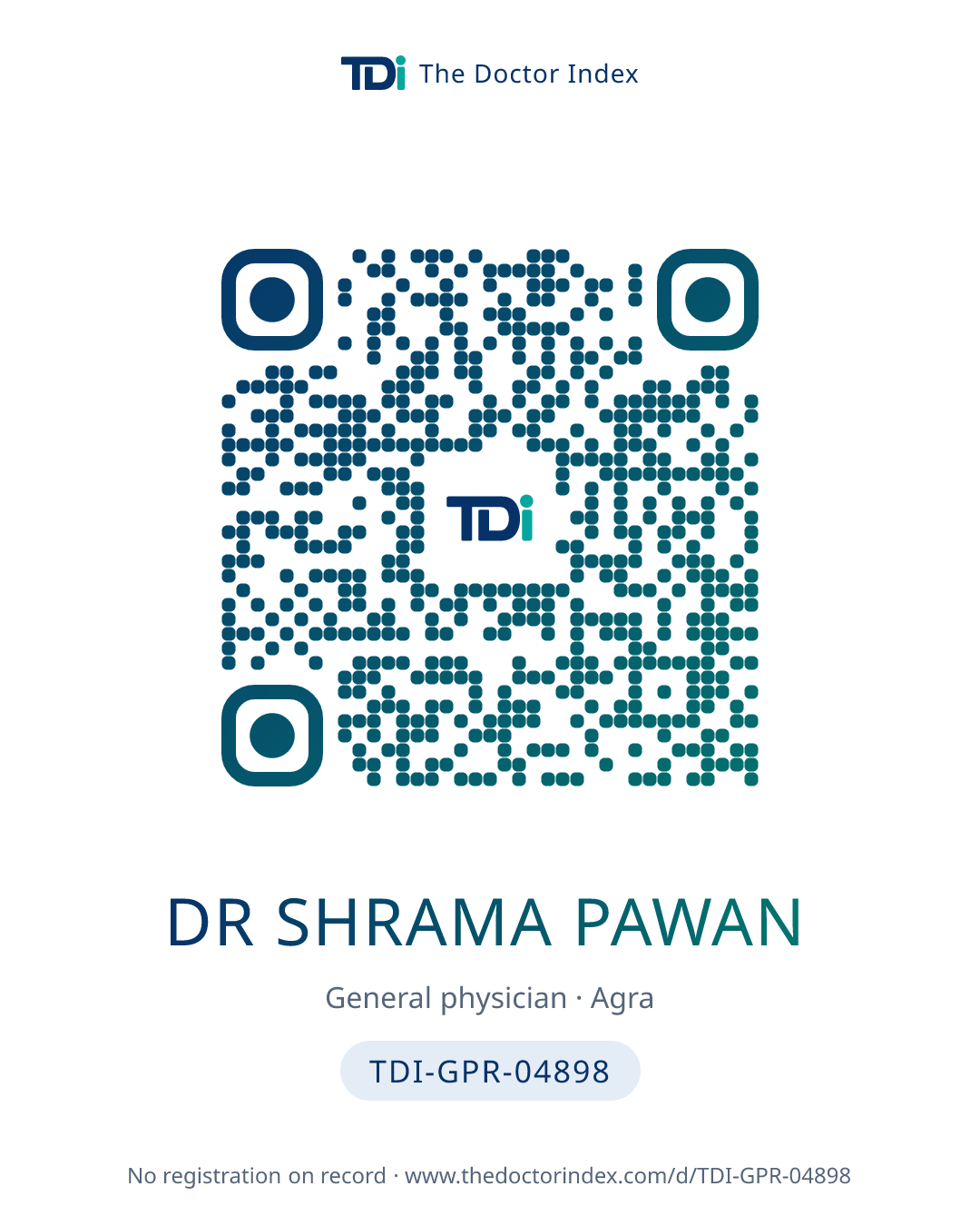 QR card for Dr Shrama Pawan, TDI-GPR-04898