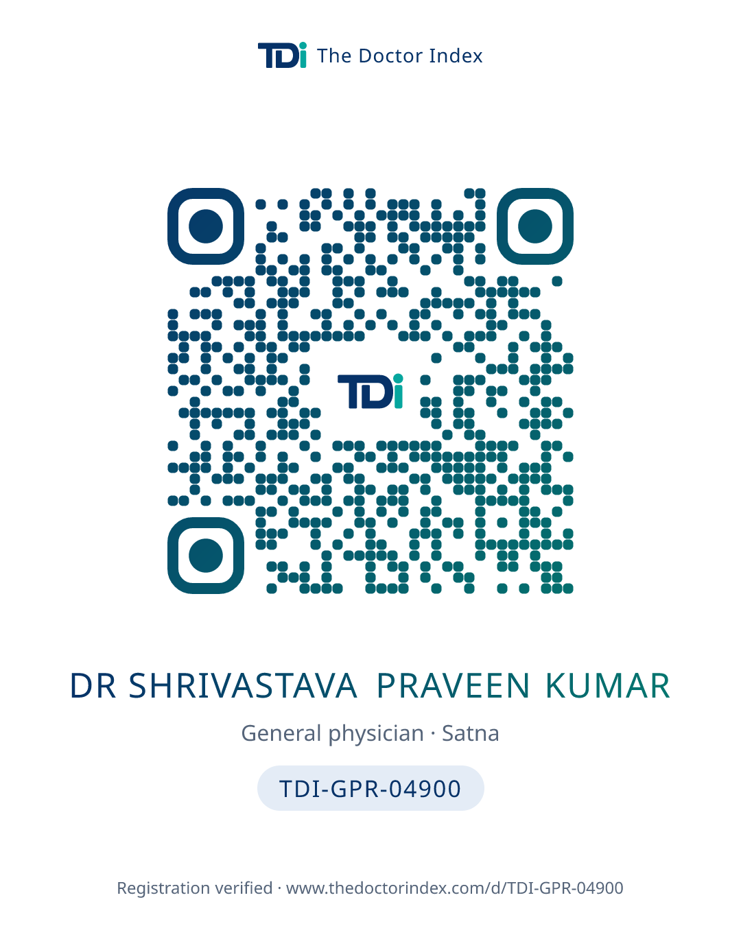 QR card for Dr Shrivastava Praveen Kumar, TDI-GPR-04900