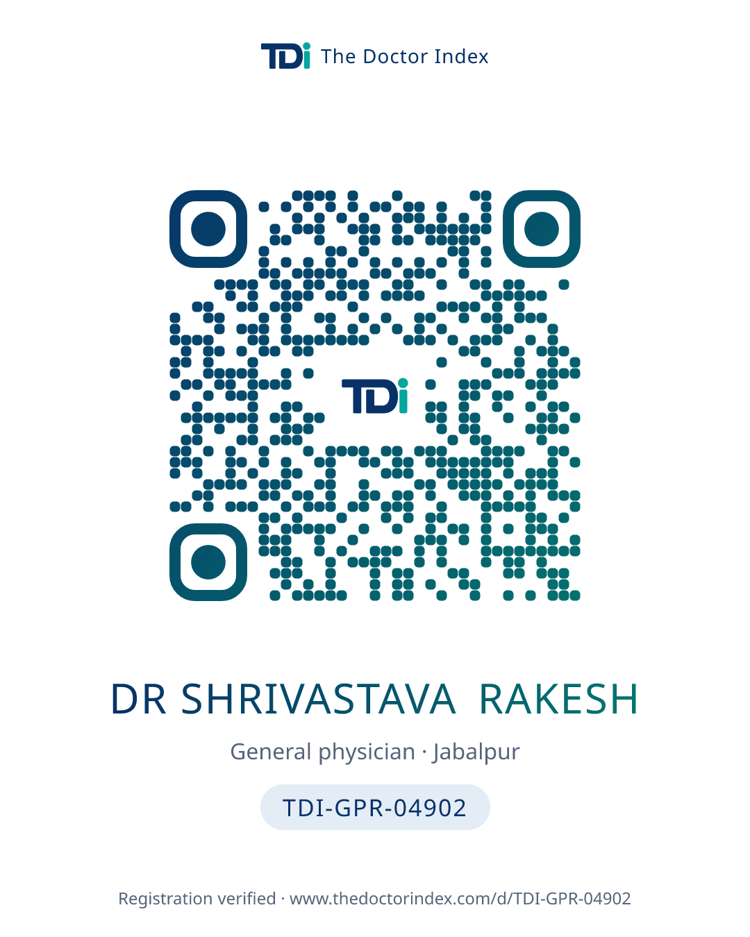 QR card for Dr Shrivastava Rakesh, TDI-GPR-04902
