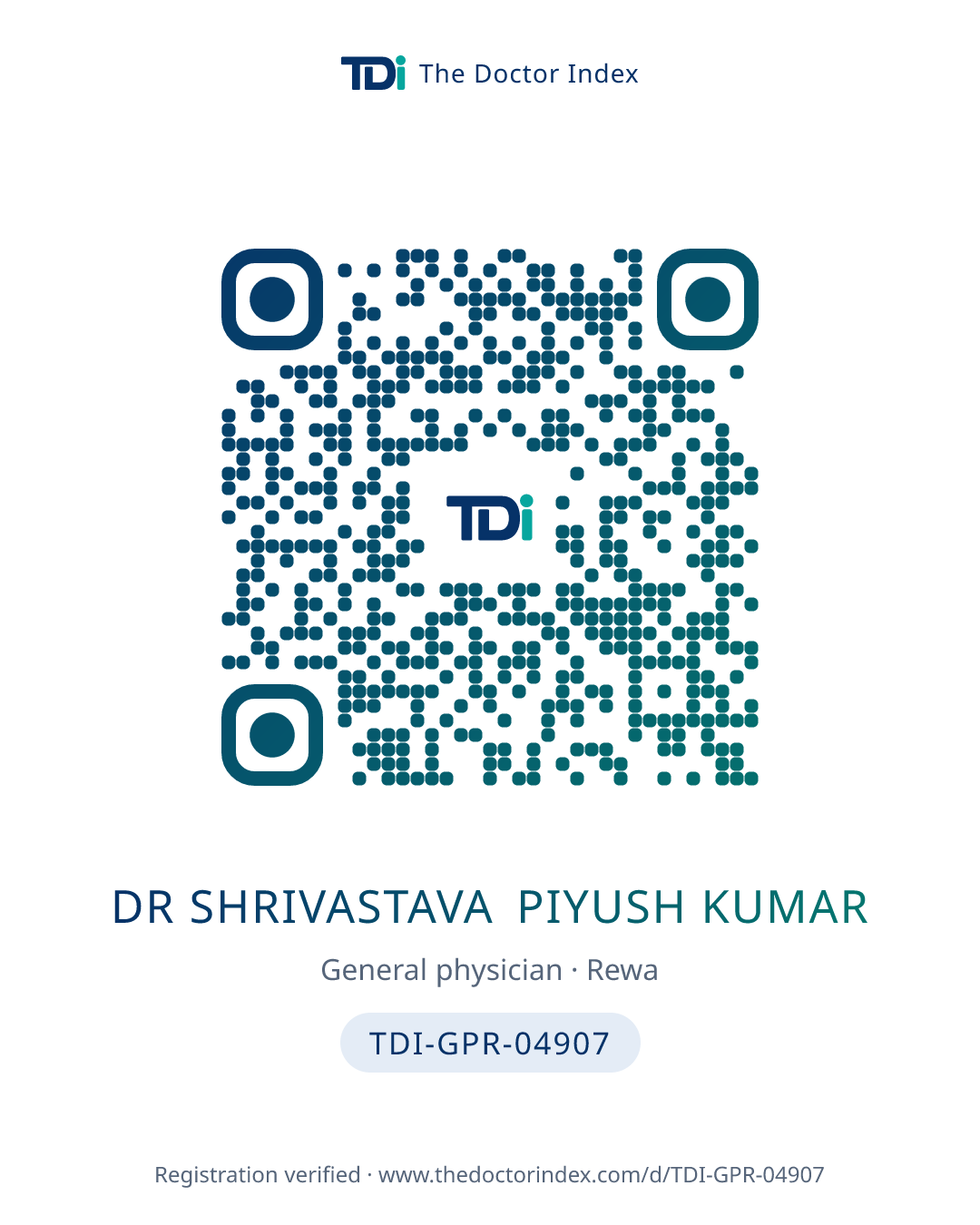 QR card for Dr Shrivastava Piyush Kumar, TDI-GPR-04907