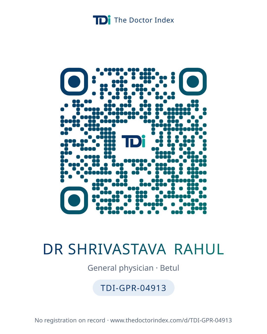 QR card for Dr Shrivastava Rahul, TDI-GPR-04913