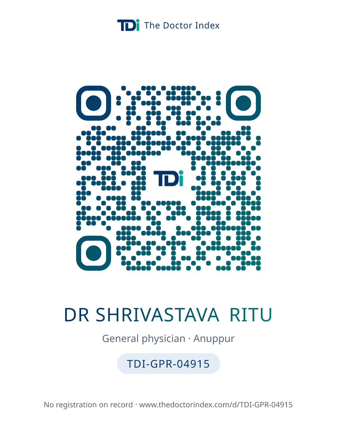 QR card for Dr Shrivastava Ritu, TDI-GPR-04915