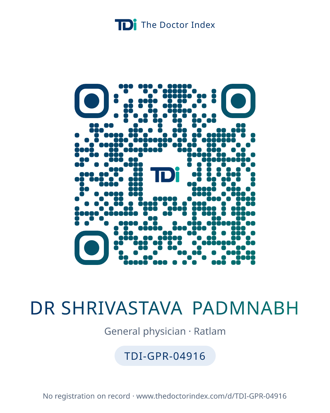 QR card for Dr Shrivastava Padmnabh, TDI-GPR-04916
