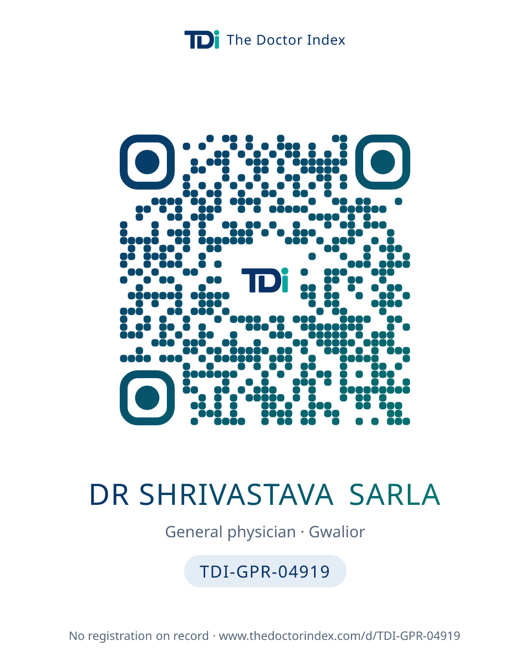 QR card for Dr Shrivastava Sarla, TDI-GPR-04919