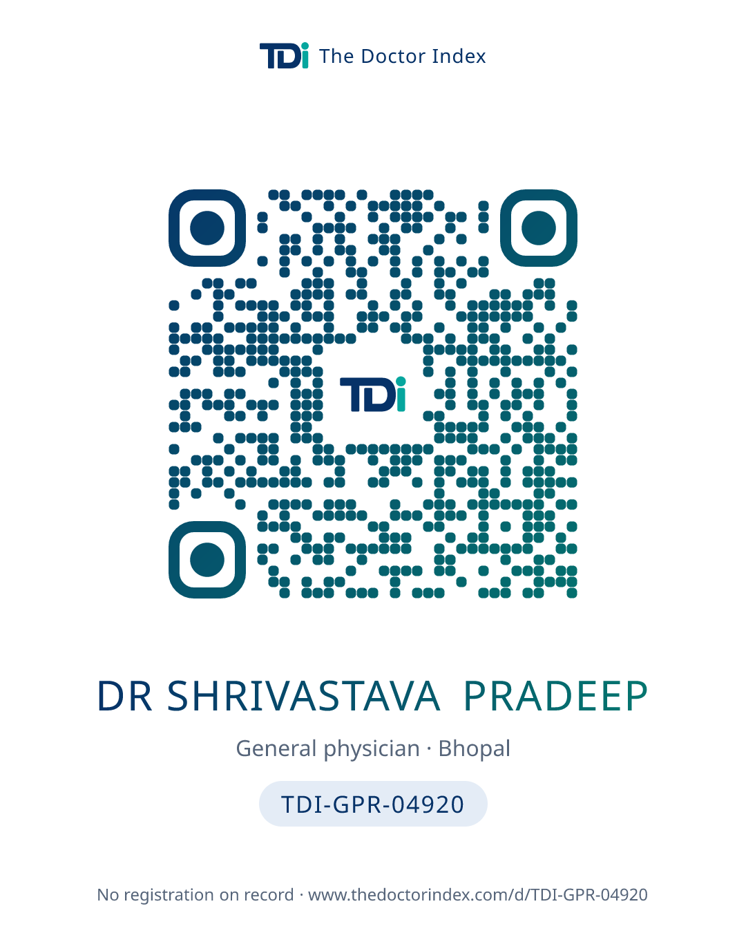QR card for Dr Shrivastava Pradeep, TDI-GPR-04920