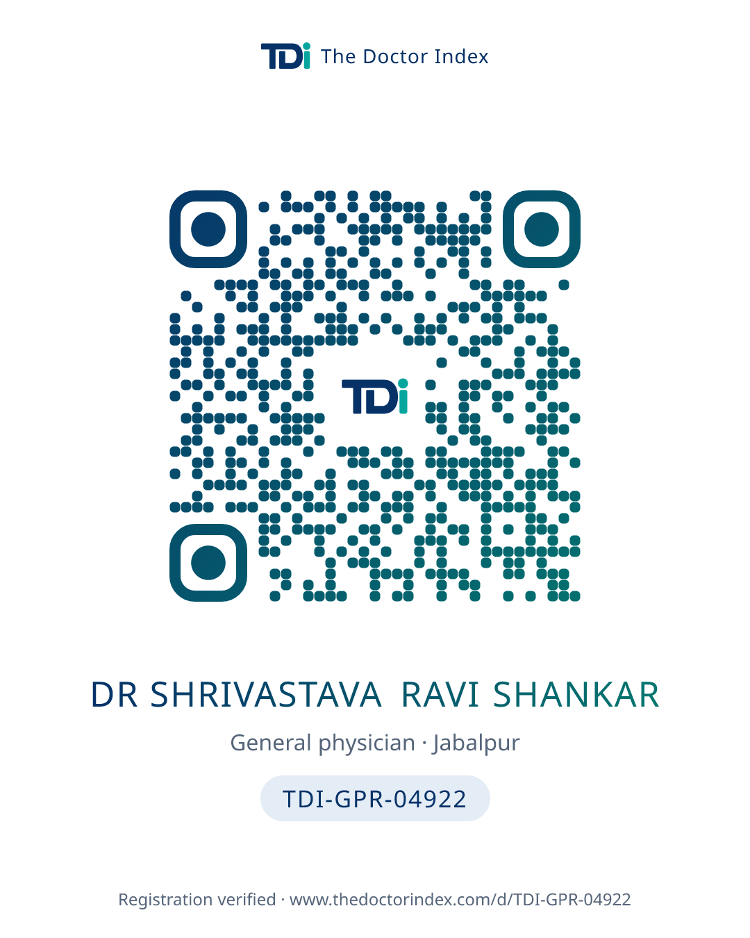 QR card for Dr Shrivastava Ravi Shankar, TDI-GPR-04922