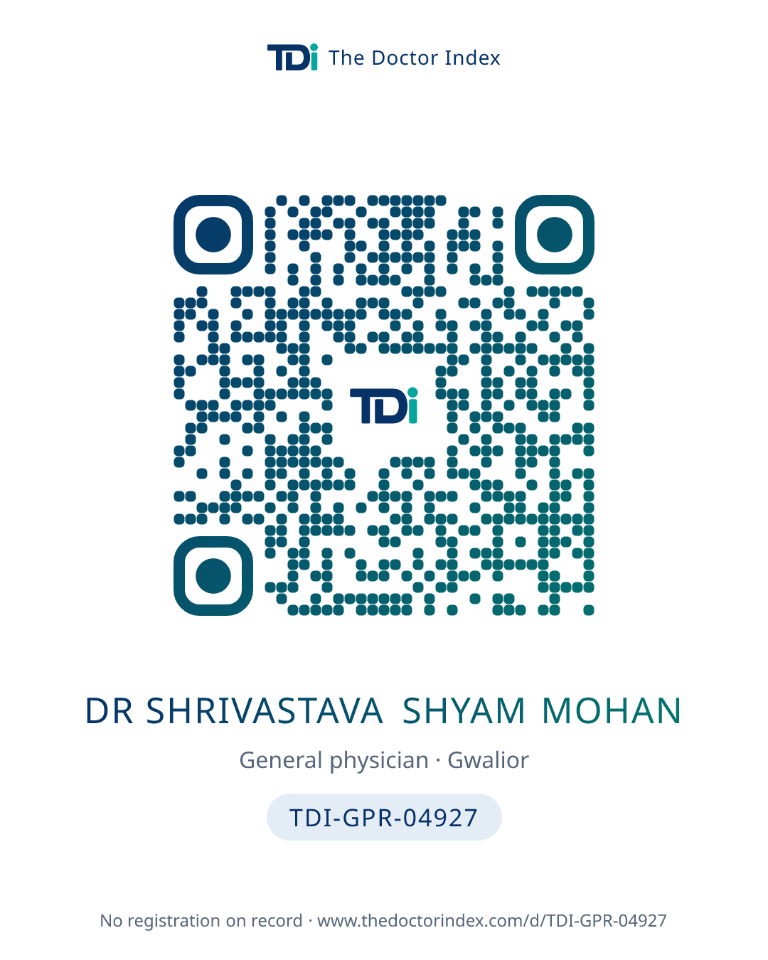QR card for Dr Shrivastava Shyam Mohan, TDI-GPR-04927