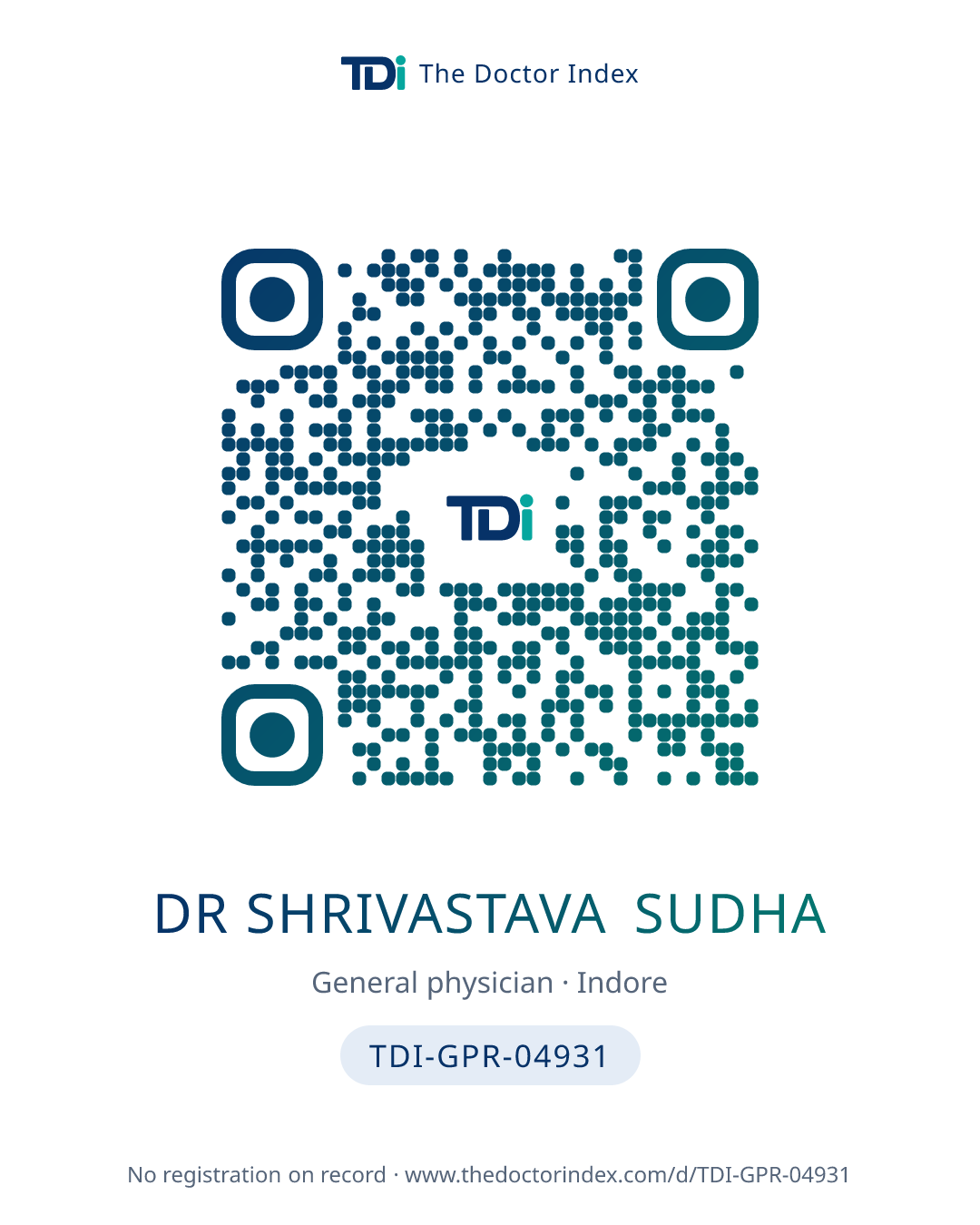 QR card for Dr Shrivastava Sudha, TDI-GPR-04931