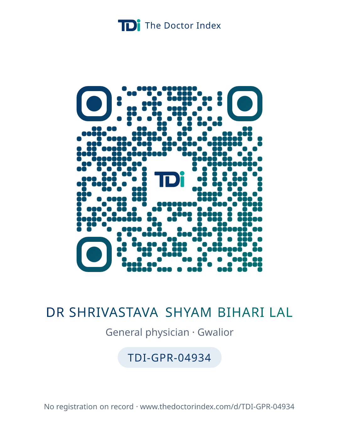 QR card for Dr Shrivastava Shyam Bihari Lal, TDI-GPR-04934