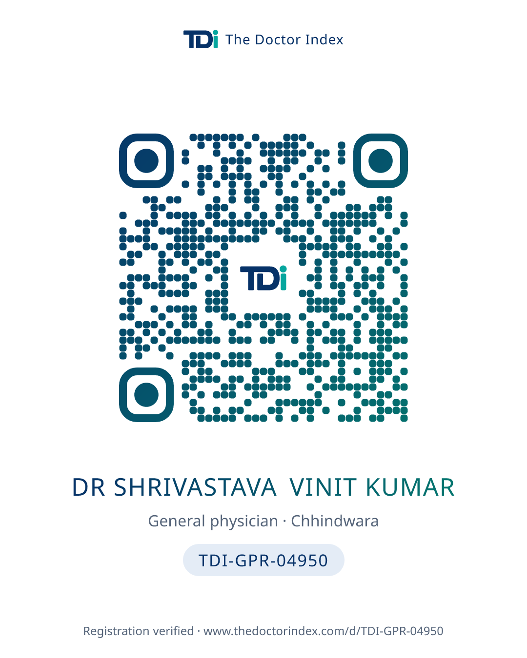 QR card for Dr Shrivastava Vinit Kumar, TDI-GPR-04950
