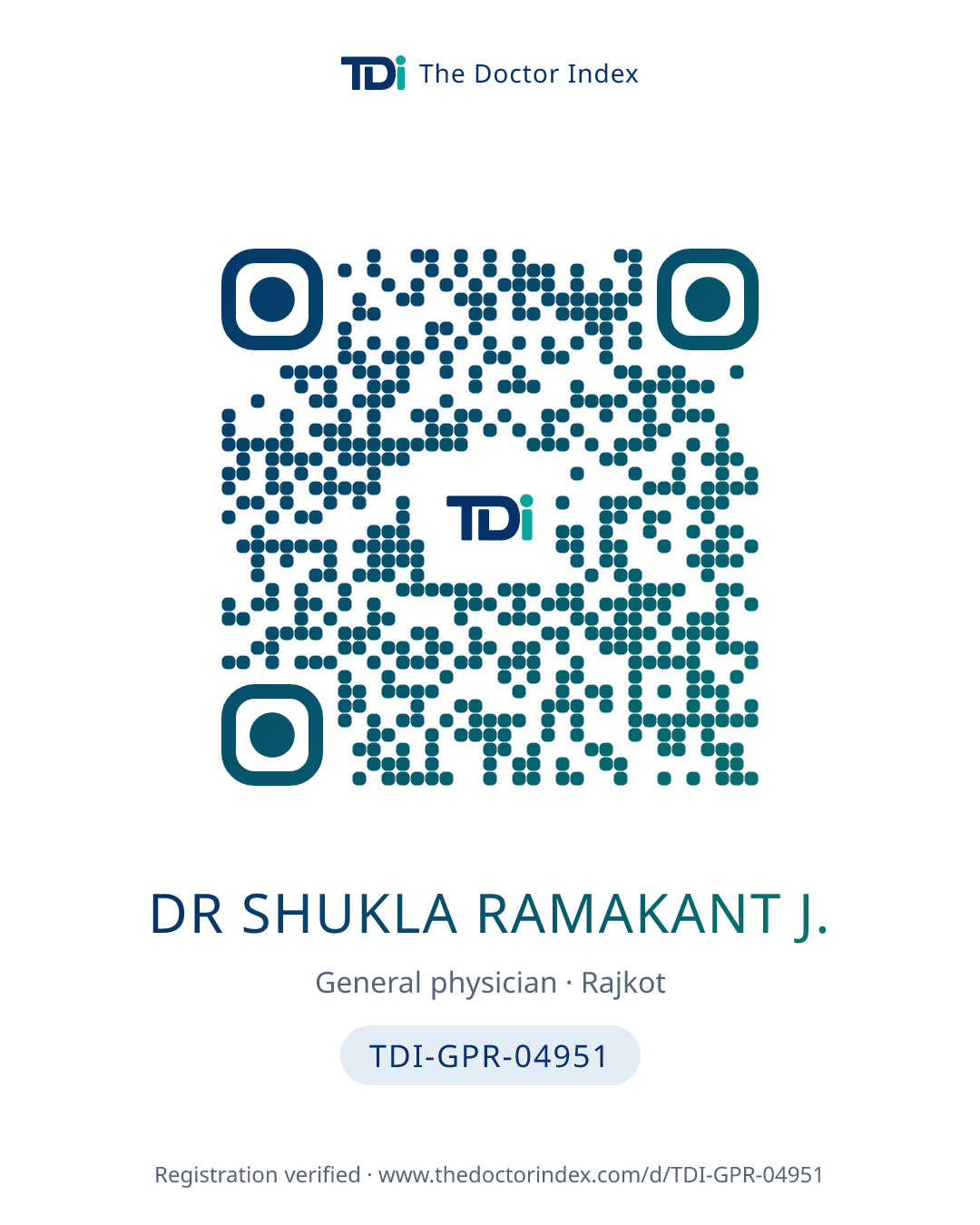 QR card for Dr Shukla Ramakant J., TDI-GPR-04951