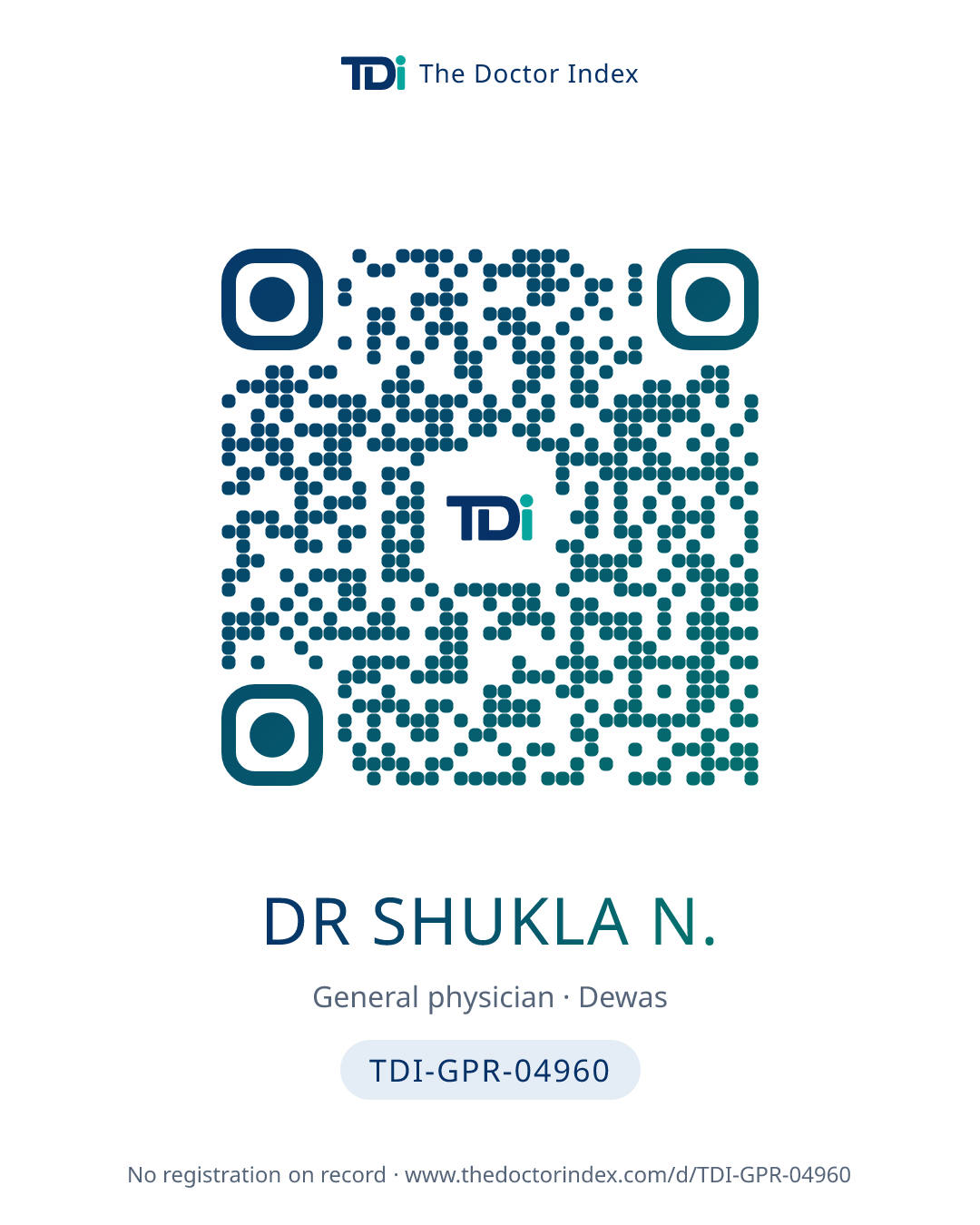 QR card for Dr Shukla N., TDI-GPR-04960