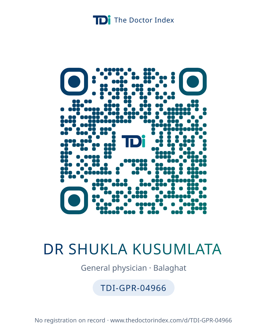 QR card for Dr Shukla Kusumlata, TDI-GPR-04966
