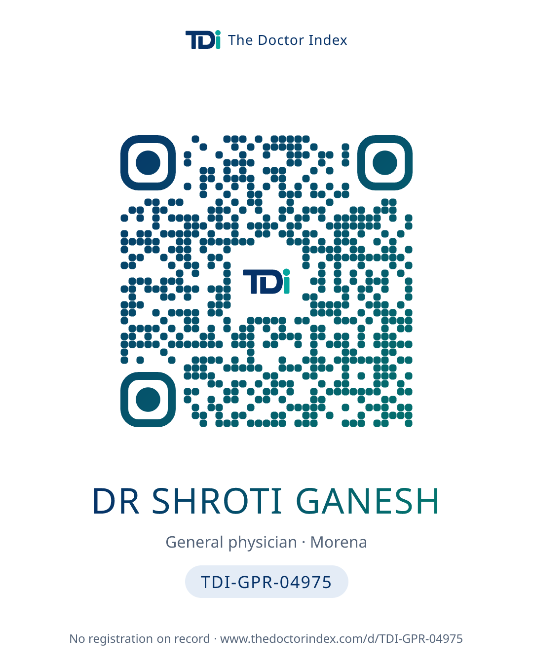 QR card for Dr Shroti Ganesh, TDI-GPR-04975