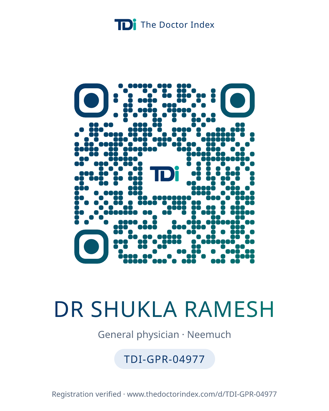 QR card for Dr Shukla Ramesh, TDI-GPR-04977
