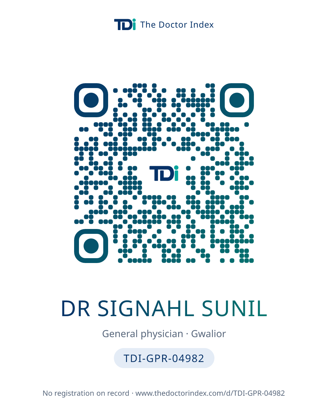 QR card for Dr Signahl Sunil, TDI-GPR-04982
