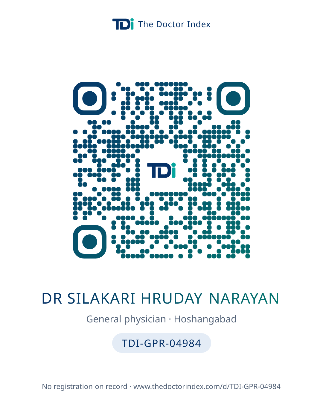 QR card for Dr Silakari Hruday Narayan, TDI-GPR-04984