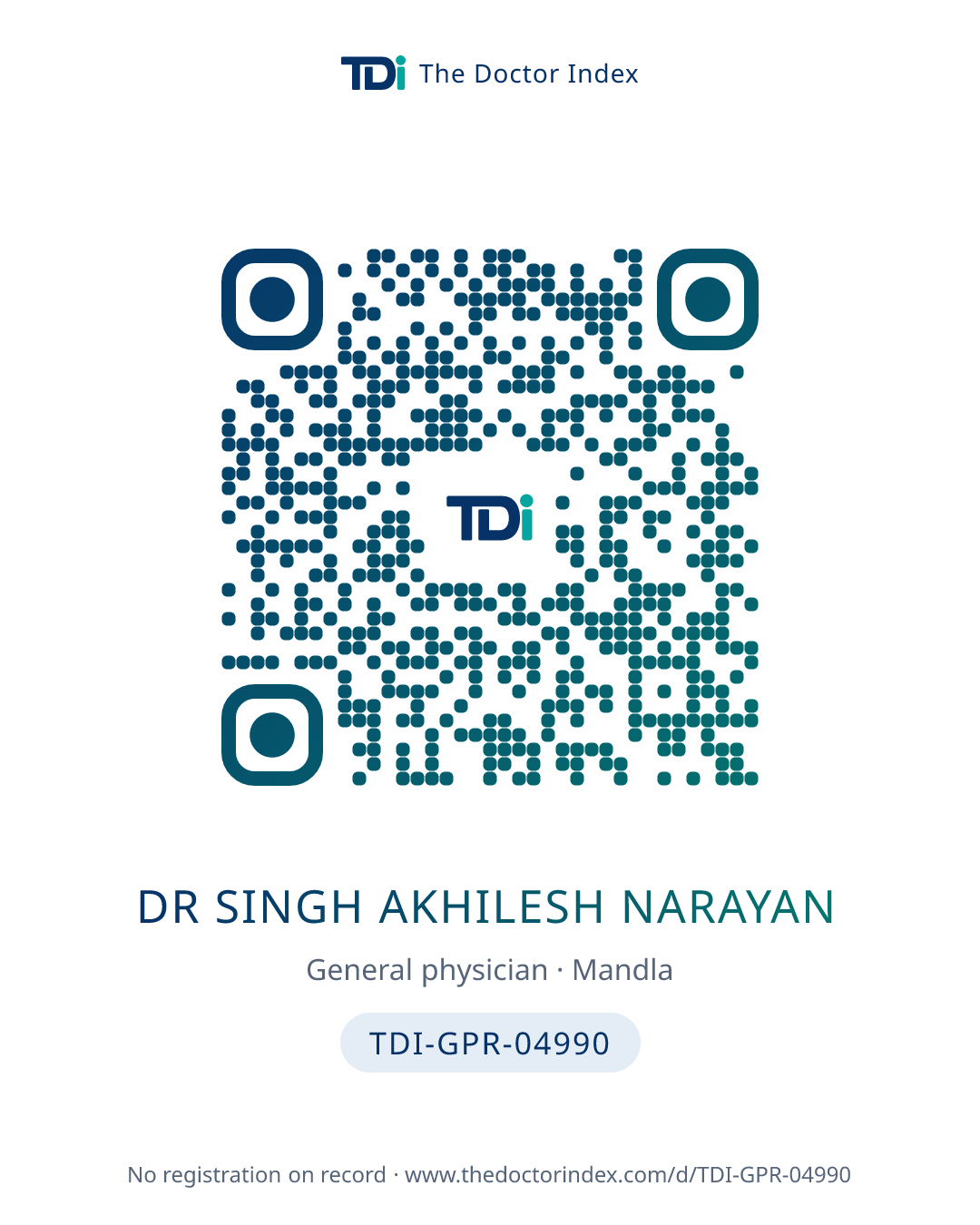 QR card for Dr Singh Akhilesh Narayan, TDI-GPR-04990