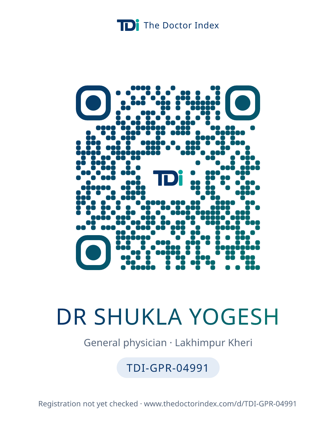 QR card for Dr Shukla Yogesh, TDI-GPR-04991