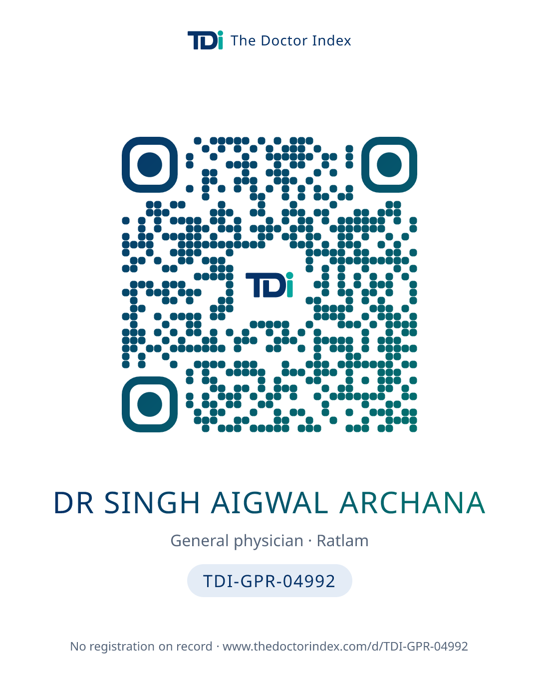 QR card for Dr Singh Aigwal Archana, TDI-GPR-04992