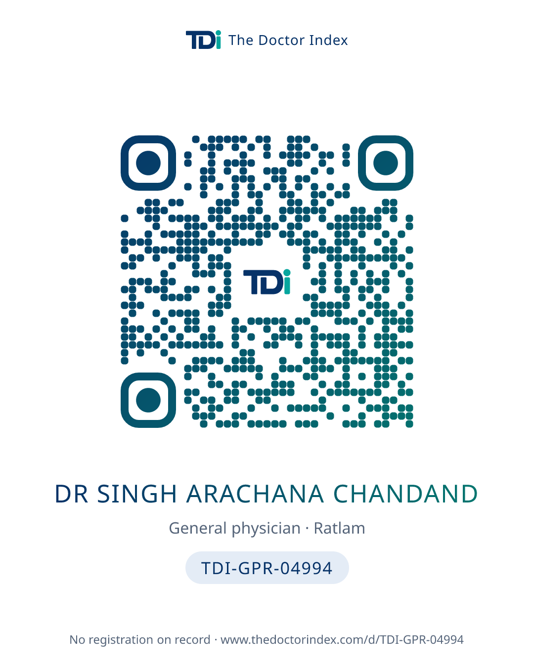 QR card for Dr Singh Arachana Chandand, TDI-GPR-04994