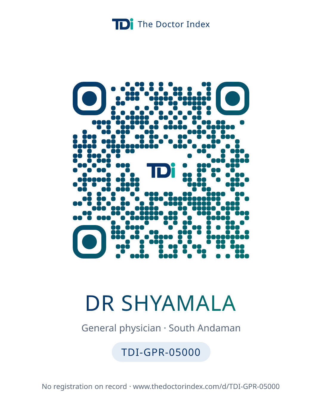 QR card for Dr Shyamala, TDI-GPR-05000