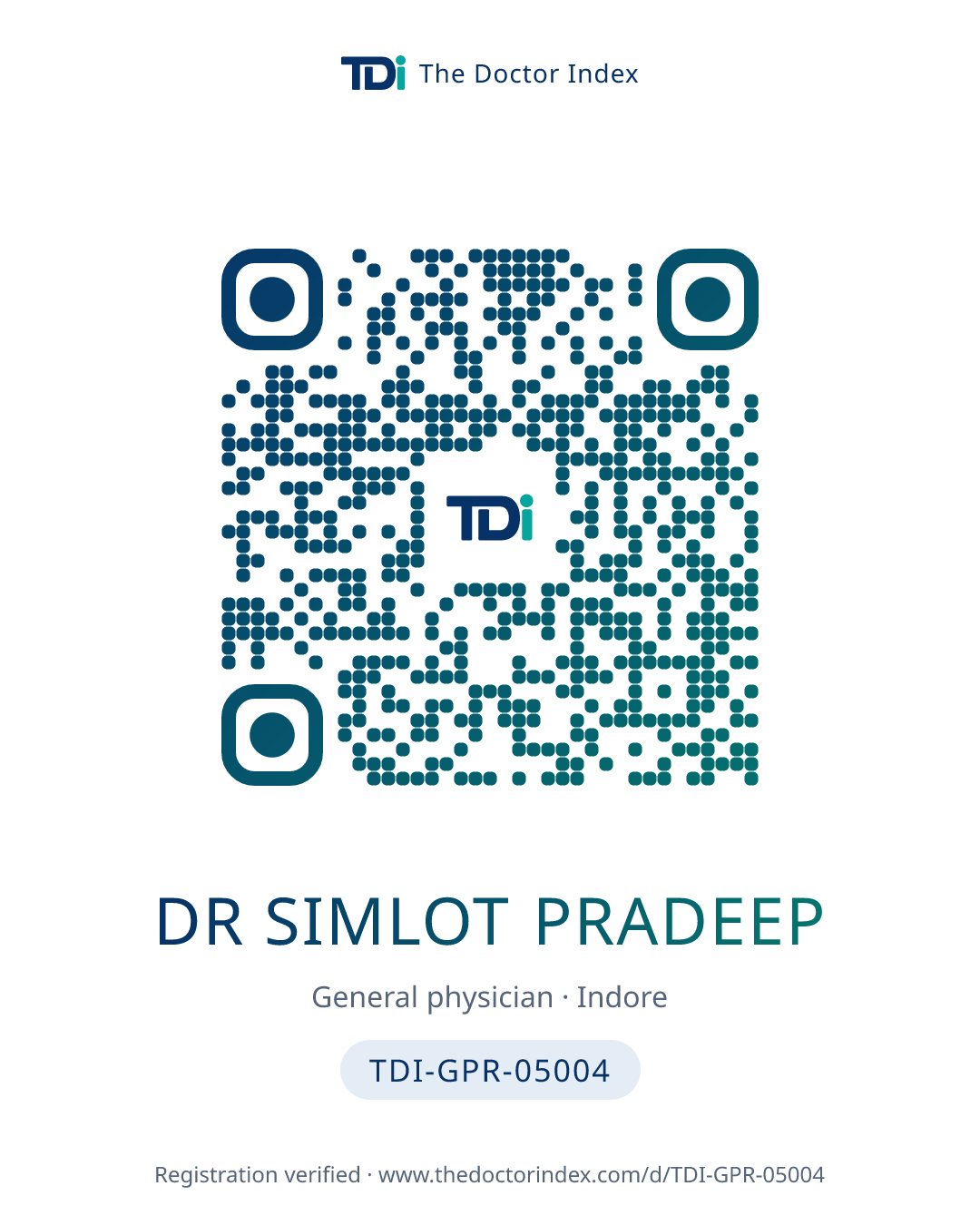 QR card for Dr Simlot Pradeep, TDI-GPR-05004