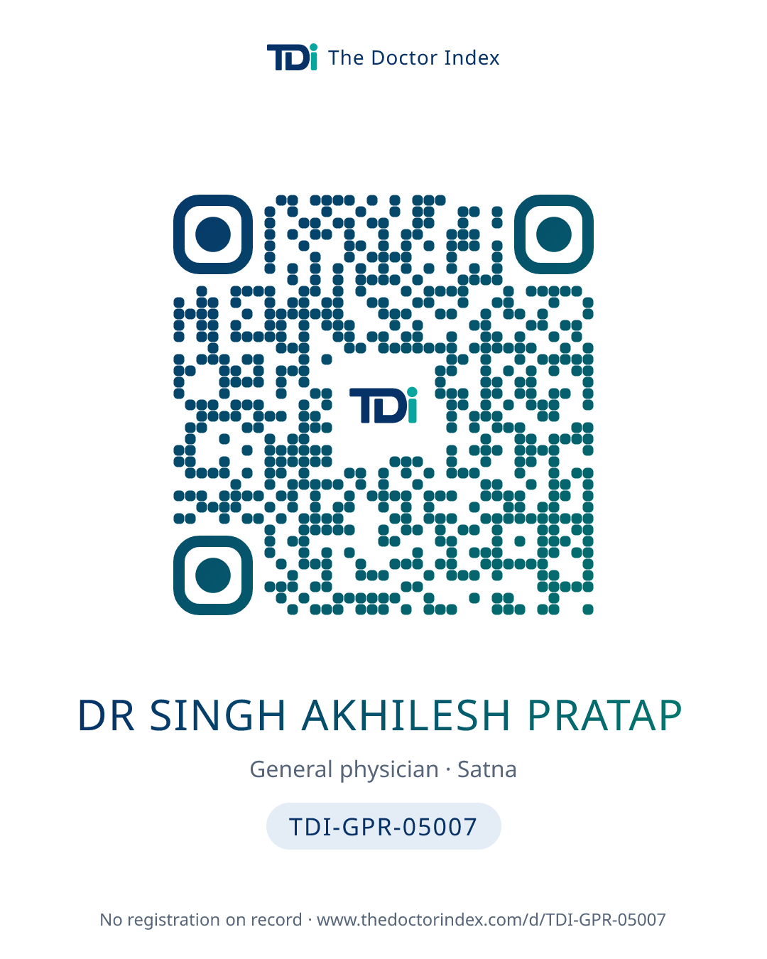 QR card for Dr Singh Akhilesh Pratap, TDI-GPR-05007