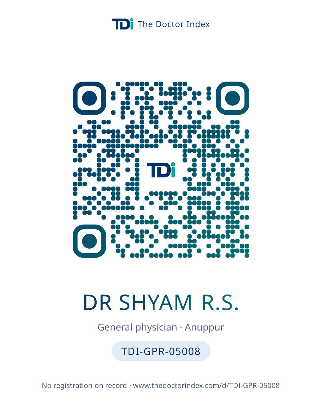QR card for Dr Shyam R.S., TDI-GPR-05008