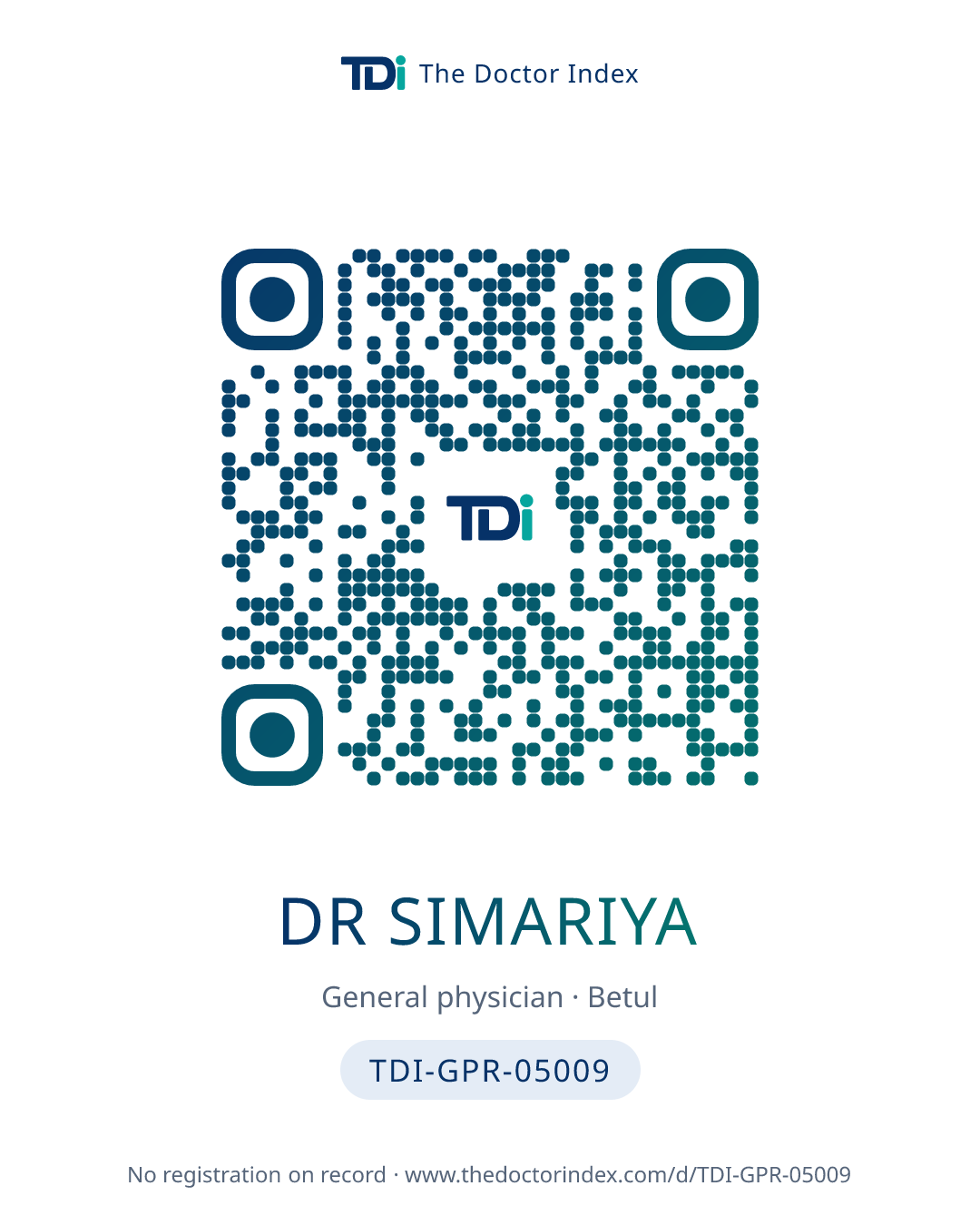 QR card for Dr Simariya, TDI-GPR-05009