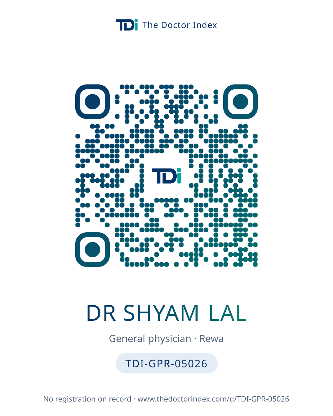 QR card for Dr Shyam Lal, TDI-GPR-05026