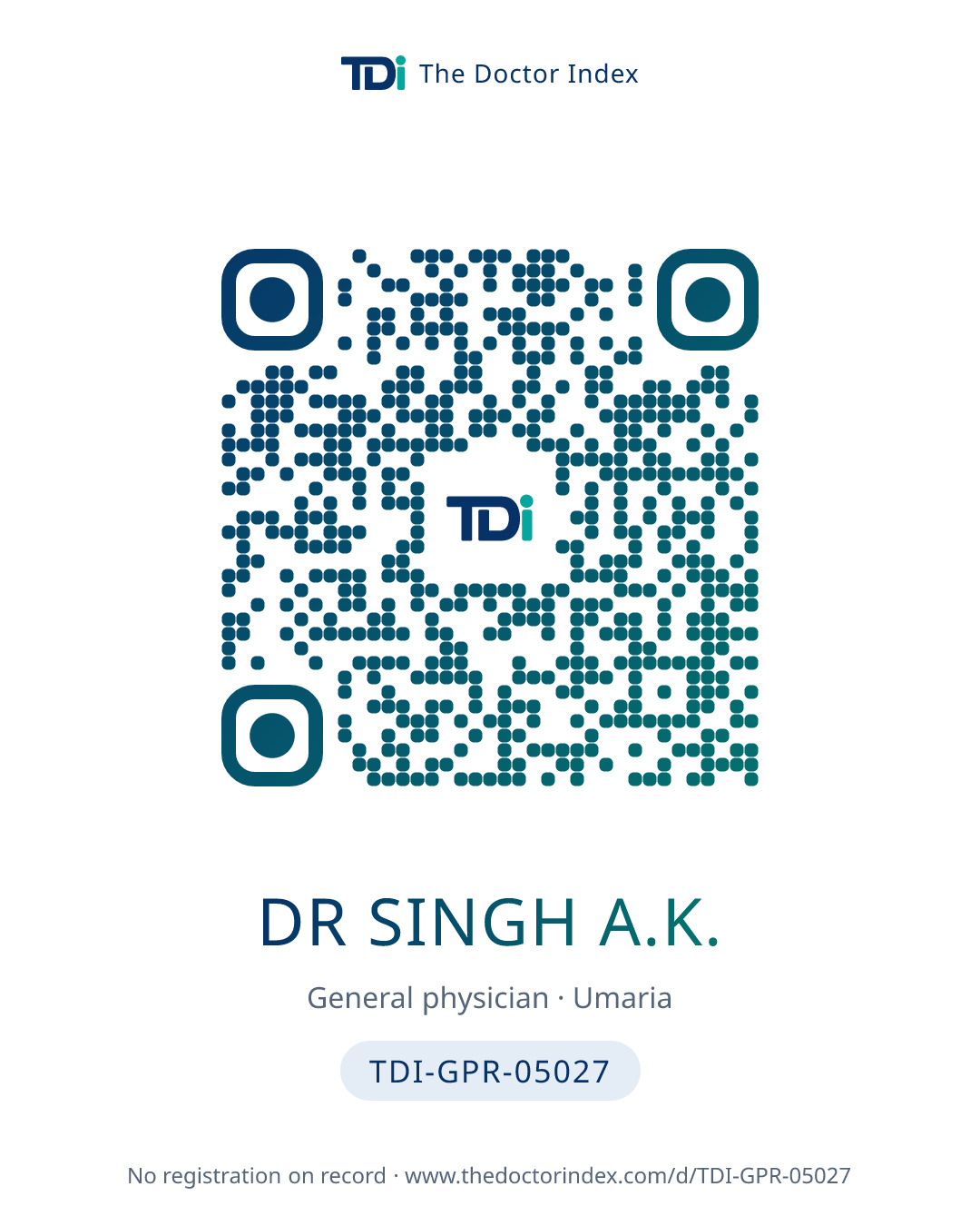 QR card for Dr Singh A.K., TDI-GPR-05027