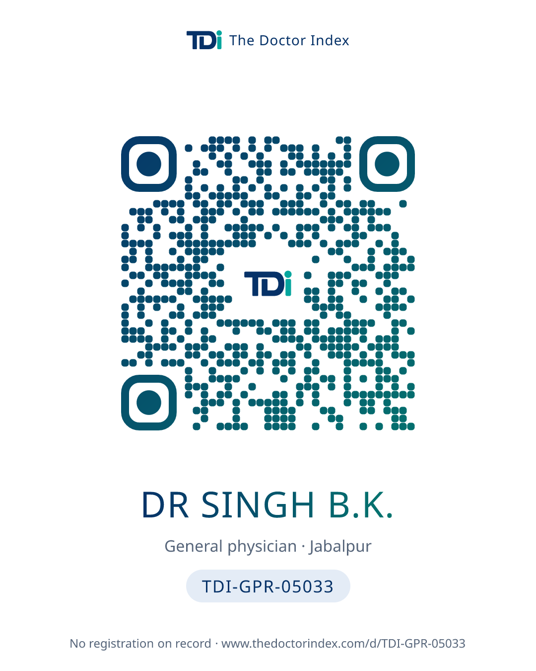 QR card for Dr Singh B.K., TDI-GPR-05033