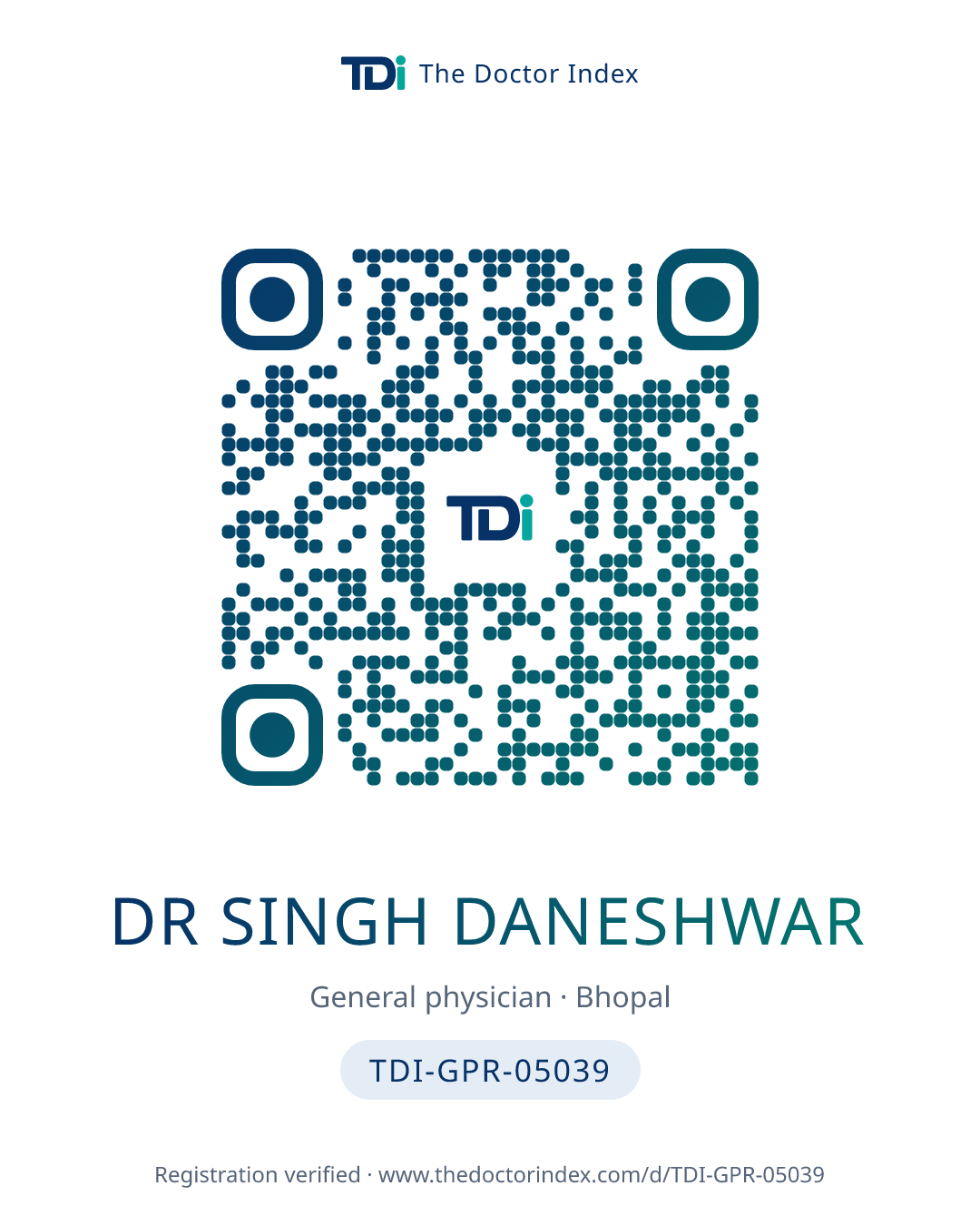 QR card for Dr Singh Daneshwar, TDI-GPR-05039