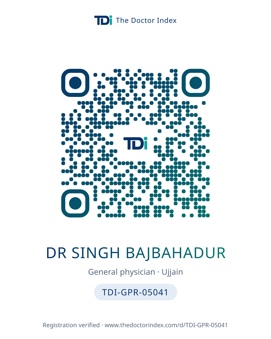 QR card for Dr Singh Bajbahadur, TDI-GPR-05041