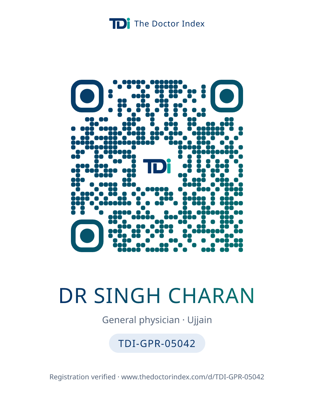 QR card for Dr Singh Charan, TDI-GPR-05042