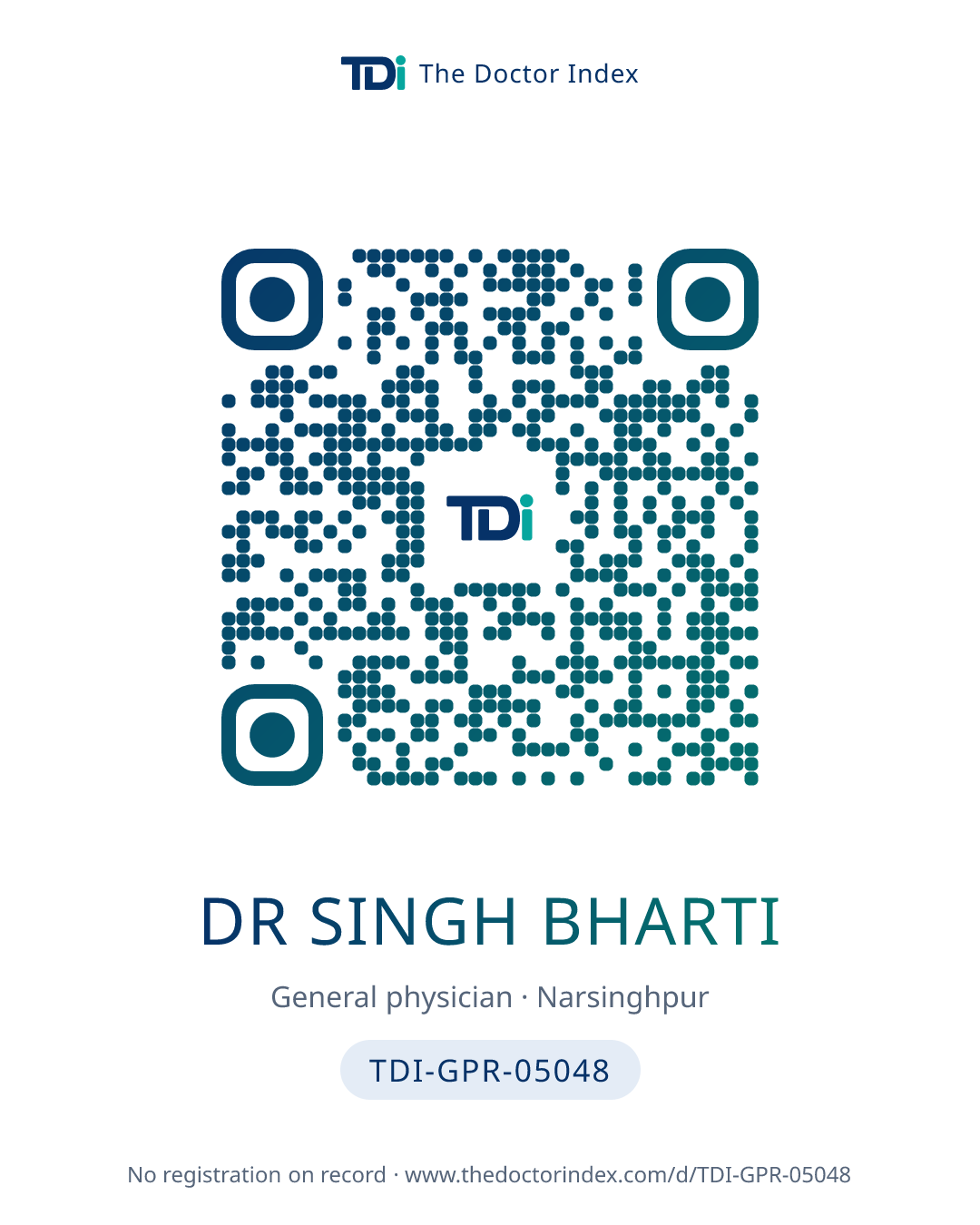 QR card for Dr Singh Bharti, TDI-GPR-05048