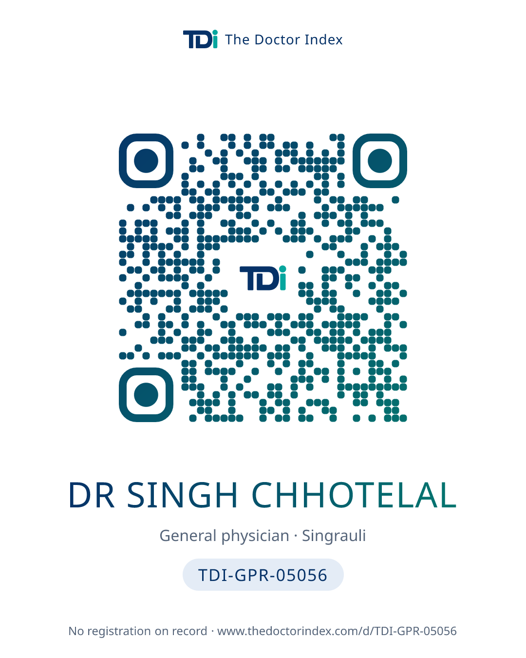 QR card for Dr Singh Chhotelal, TDI-GPR-05056