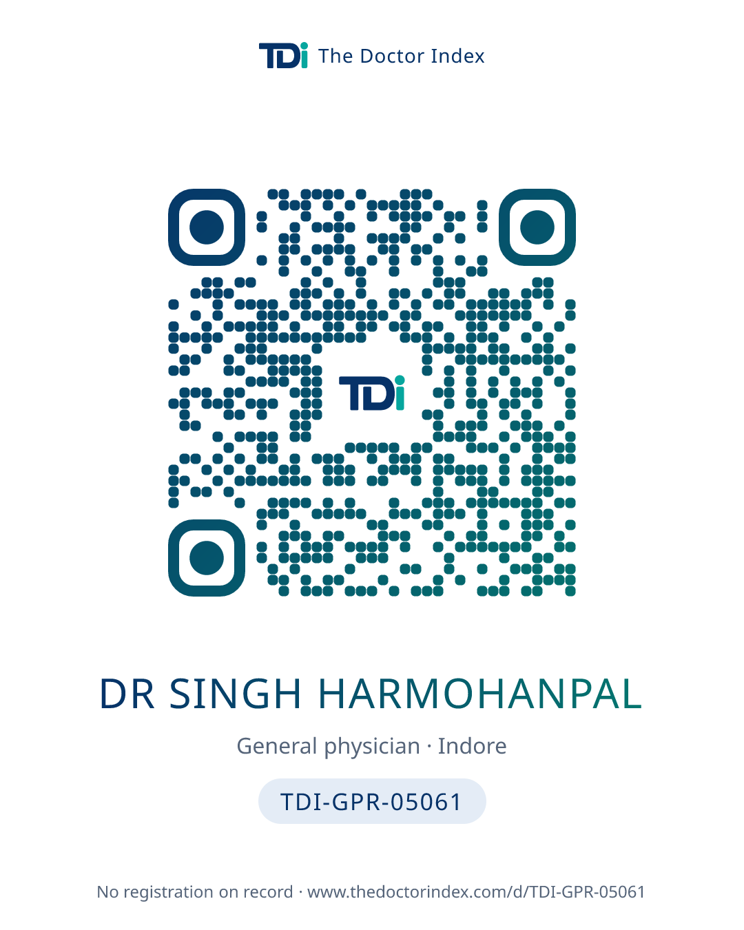 QR card for Dr Singh Harmohanpal, TDI-GPR-05061