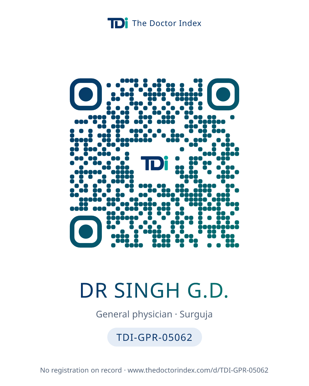 QR card for Dr Singh G.D., TDI-GPR-05062