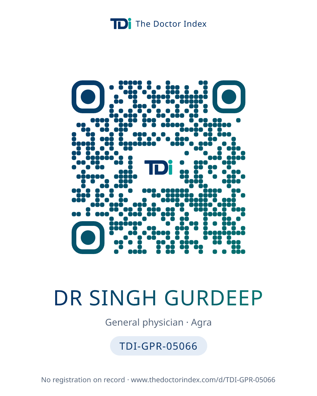 QR card for Dr Singh Gurdeep, TDI-GPR-05066