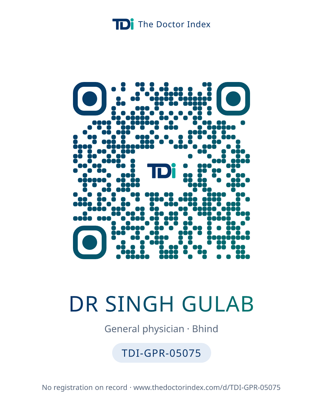 QR card for Dr Singh Gulab, TDI-GPR-05075