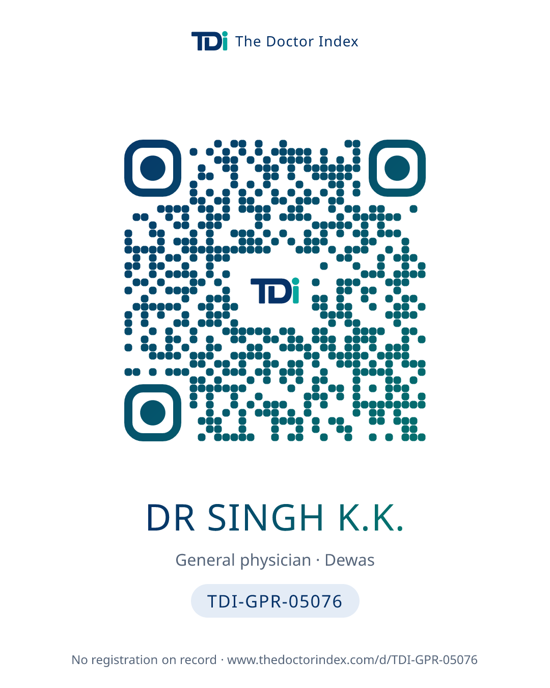 QR card for Dr Singh K.K., TDI-GPR-05076