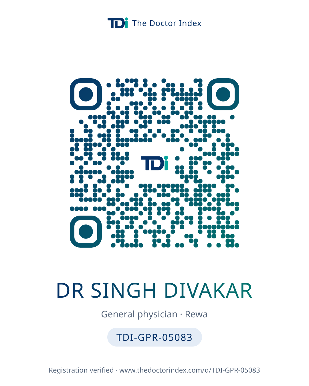 QR card for Dr Singh Divakar, TDI-GPR-05083