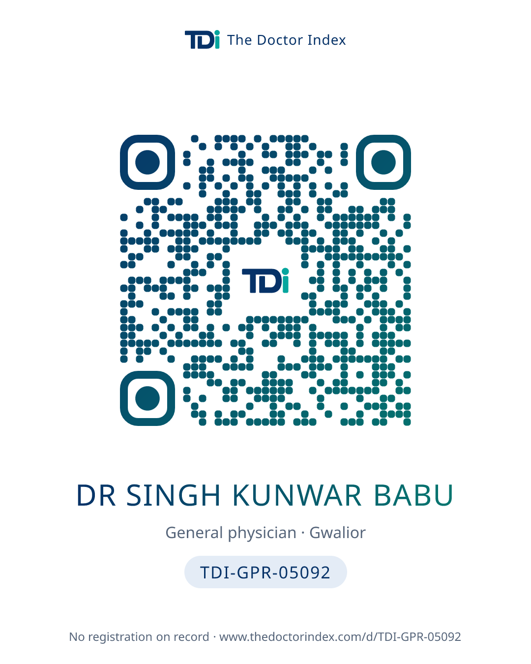 QR card for Dr Singh Kunwar Babu, TDI-GPR-05092