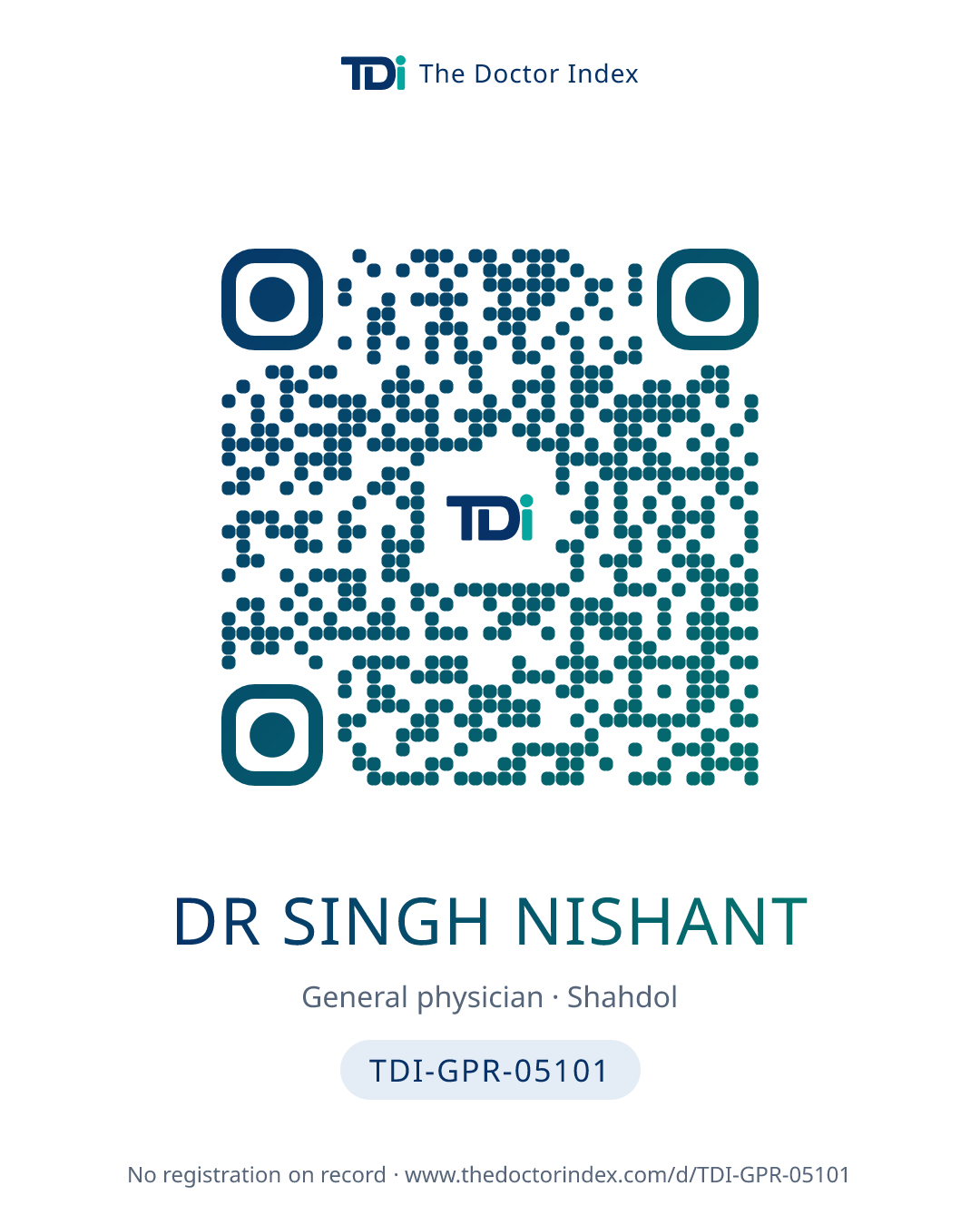 QR card for Dr Singh Nishant, TDI-GPR-05101