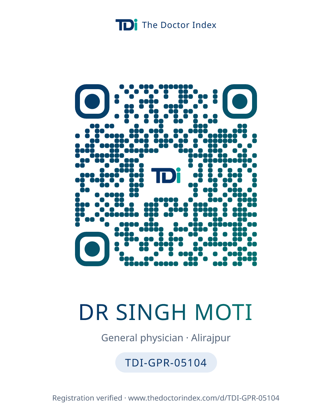 QR card for Dr Singh Moti, TDI-GPR-05104