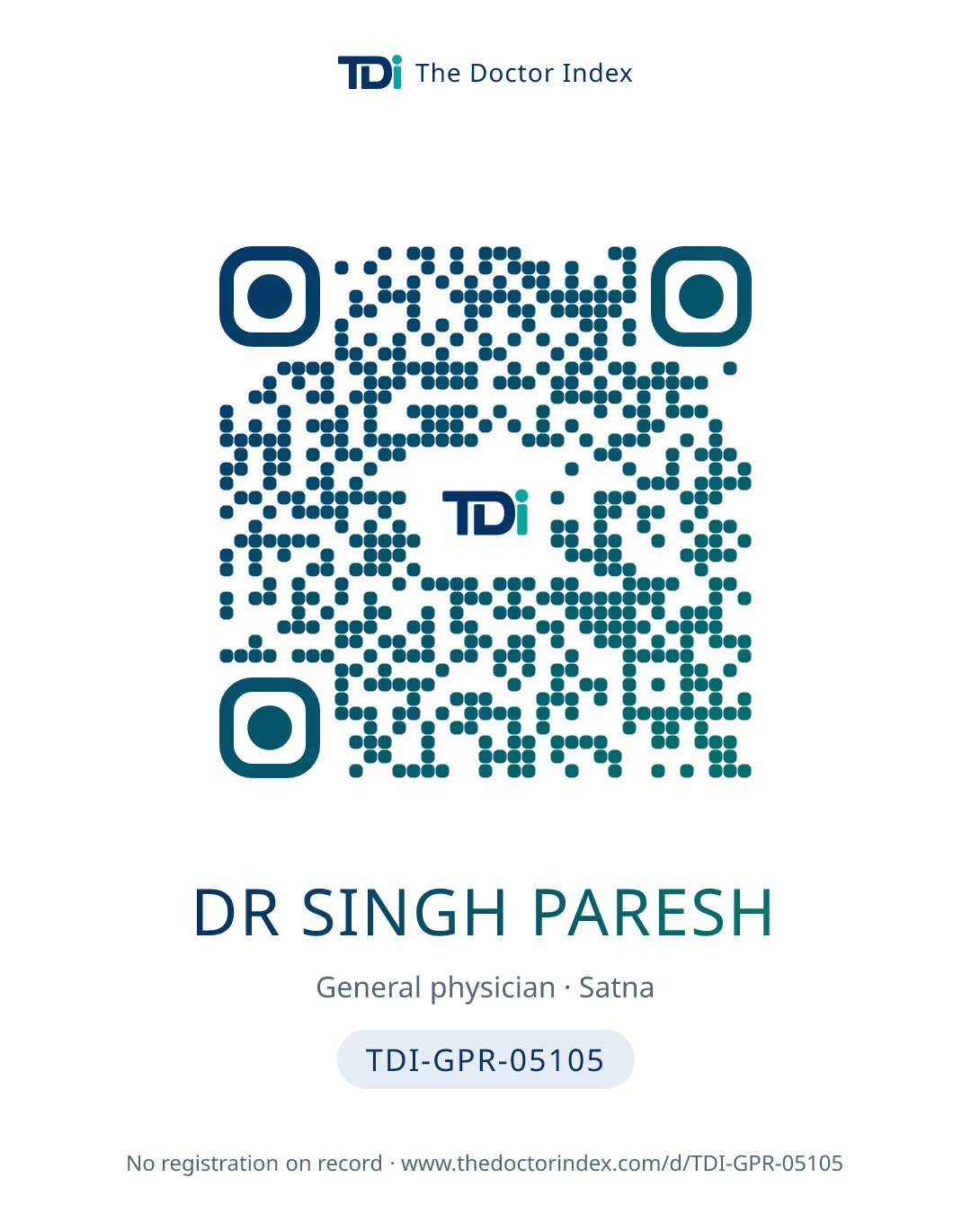 QR card for Dr Singh Paresh, TDI-GPR-05105