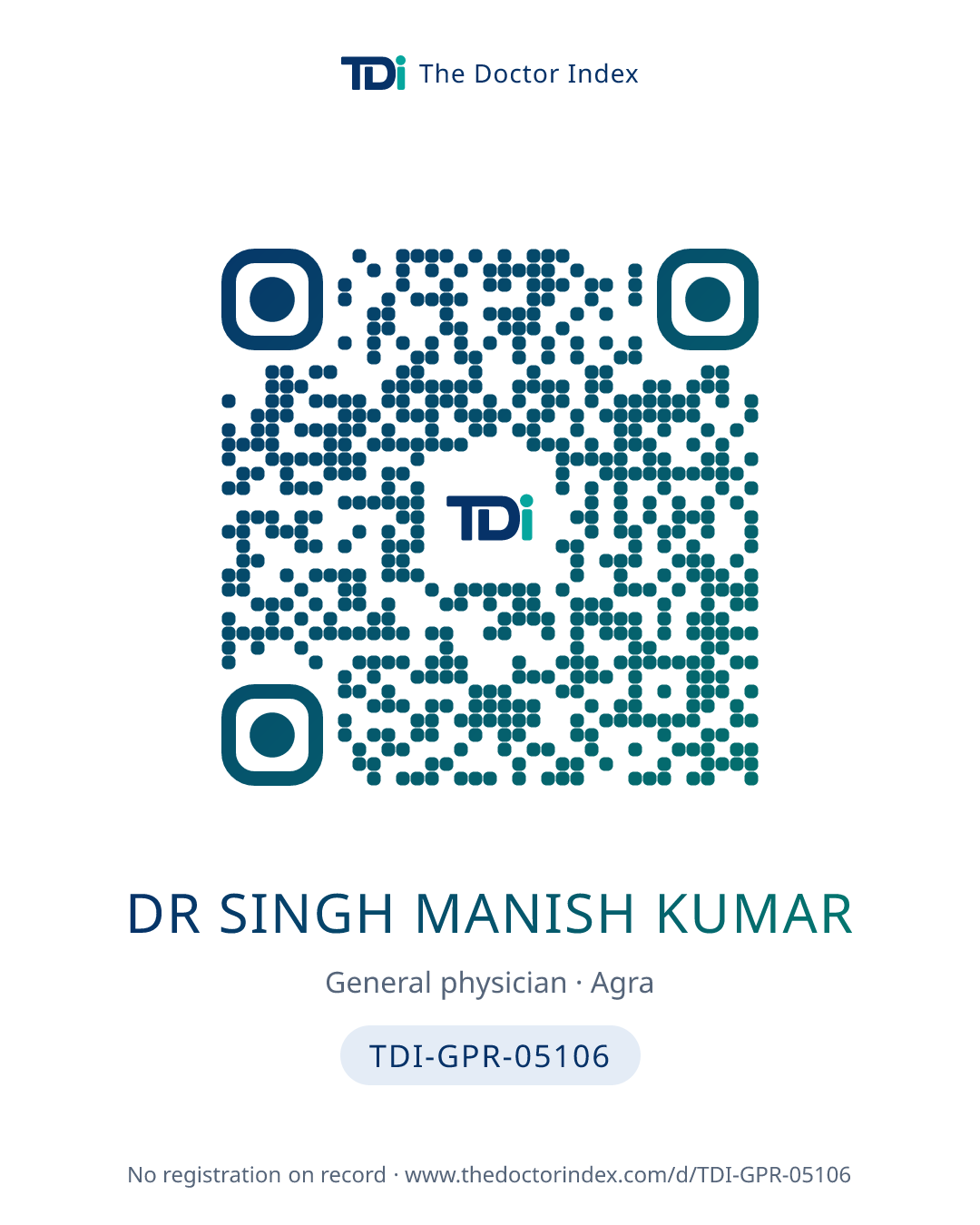 QR card for Dr Singh Manish Kumar, TDI-GPR-05106