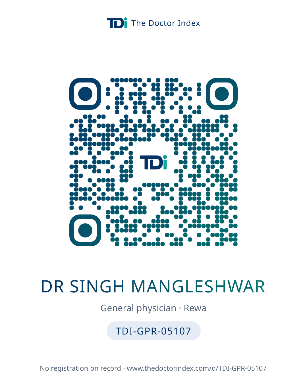 QR card for Dr Singh Mangleshwar, TDI-GPR-05107